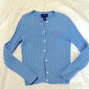 EUC Girls Polo Sz 7 Sky Blue Cable Knit Sweater